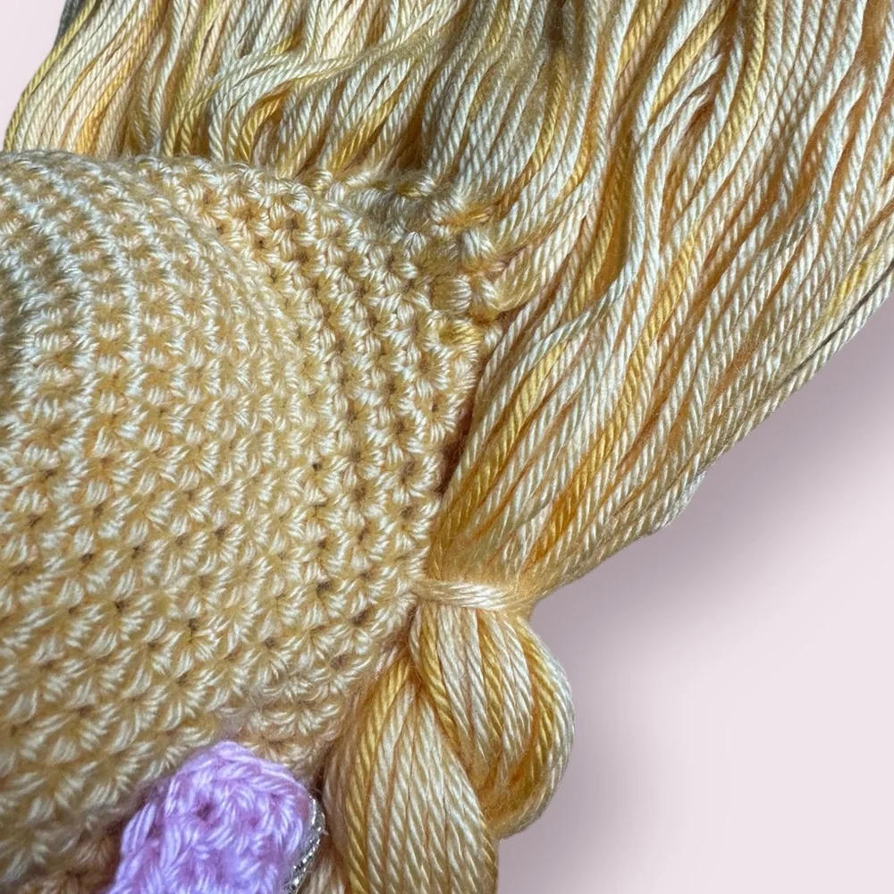 Kids Hand Made Crocheted Yarn Sleeping Beauty Blonde Wig Dress Up Costume - Picture 7 of 12